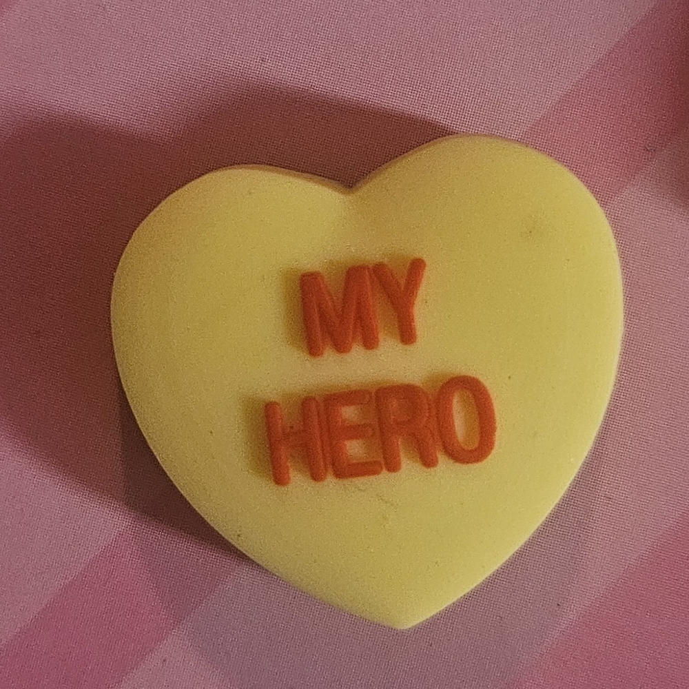 CROCS Yellow Heart Jibbitz Charm with Orange "MY HERO"